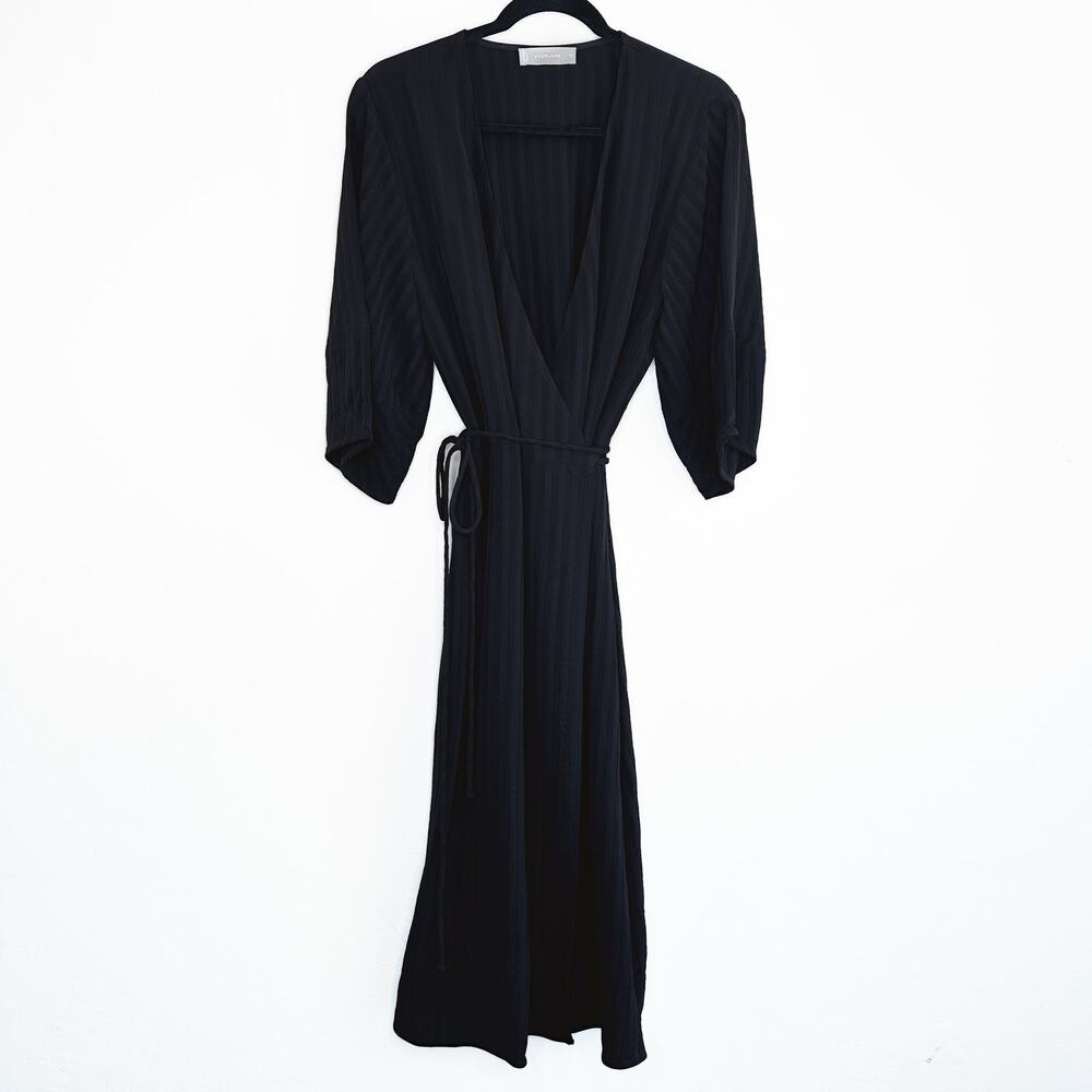 NWOT Everlane The City Stripe Puff Sleeve Black Ribbed Midi Wrap Dress 10 - Picture 15 of 15